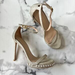 Stuart Weitzman Nudist Disco Pearl Gold Glitter Heels Size 6.5